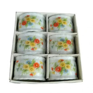 Lefton Flower Ceramic Table Rings Vintage Set Of 6 Made In Japan